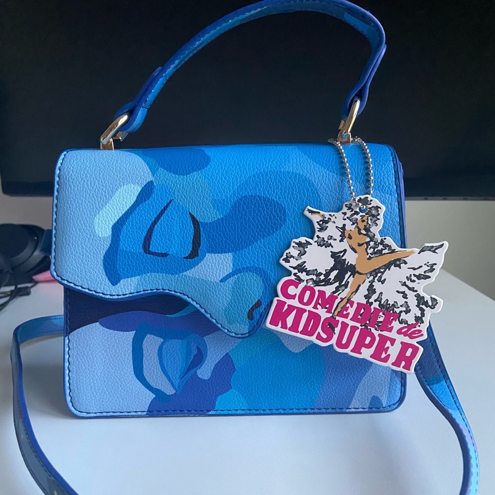KidSuper Kissing Bag in Dark Blue with Tag and Two Straps